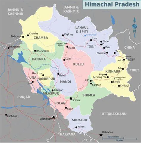 Himachal Pradesh Color full map